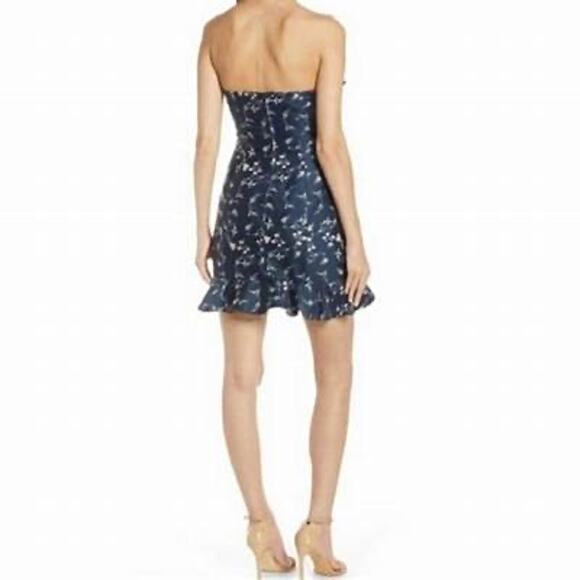 Keepsake The Label Navy Blue Floral Ruffle Strapless Mini Dress Size 6 - Picture 3 of 8